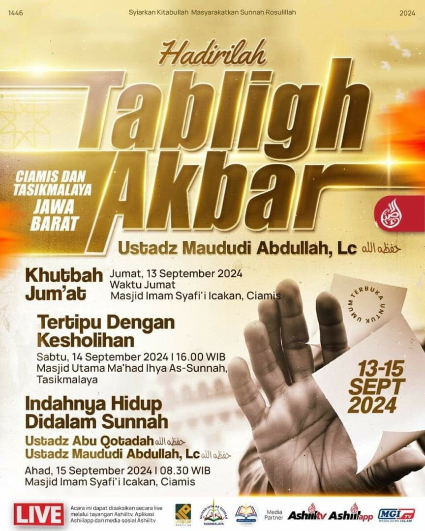 Hadirilah Tabligh Akbar Ahad, 15 September 2024 di Icakan Ciamis, Bersama Ustadz Maududi Abdullah