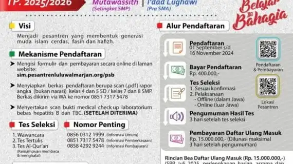 PSB Pesantren Al-Lu’lu’ Wal Marjan Magelang Tahun Ajaran 2025/2026