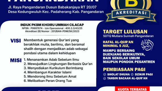 Dibuka Penerimaan Murid Baru SDTQ Mutiara Sunnah Pangandaran Tahun Ajaran 2025